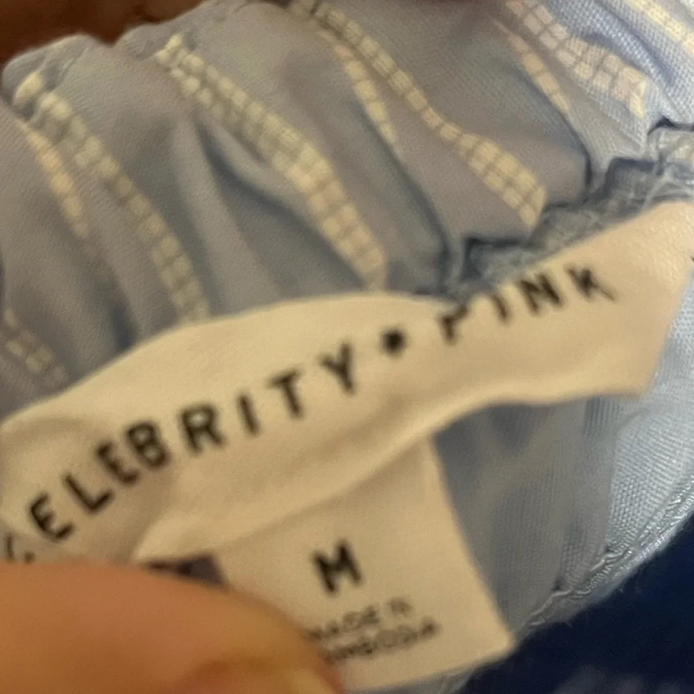 Celebrity Pink Blue and White Smocked Sundress with Puff Sleeves - Picture 3 of 4